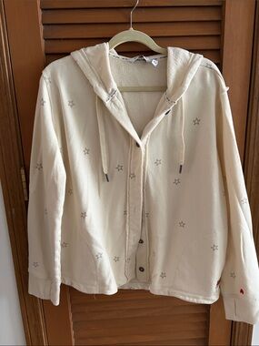 Peace Love World Cream Star Hoodie Cardigan